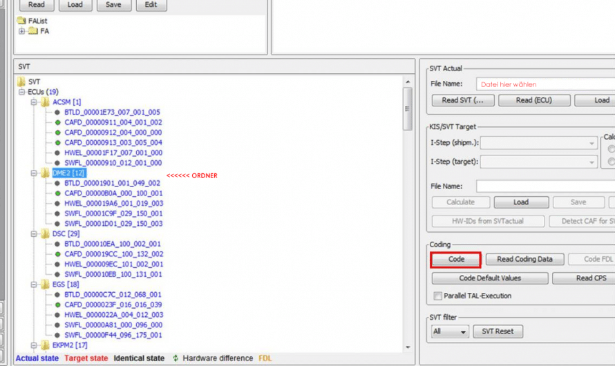 Exx/Fxx: Sonderausstattung SA843 Leistungsreduzierung Off codieren
